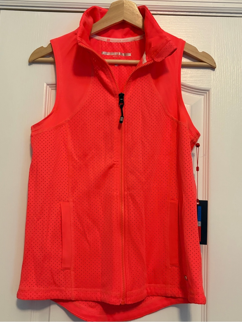 Tommy Hilfiger Sport Bright Coral Sleeveless Zip-Front Active Vest w/ pockets XS